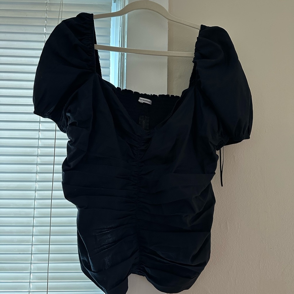 Reformation Black Puff Sleeve Top